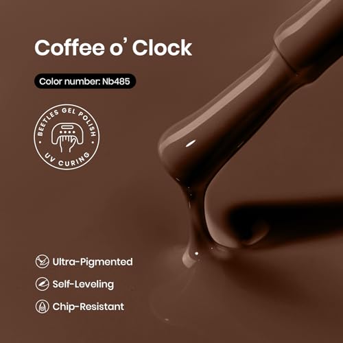 Beetles Dark Brown Gel Polish Fall Winter, 1 PC 15ML Hame Free Mocha Coffee Brown Color Polish Nail Gel Autumn Colorful Bottle Coffee o'Clock Soak Off UV Nail Art Manicure Gift for Women