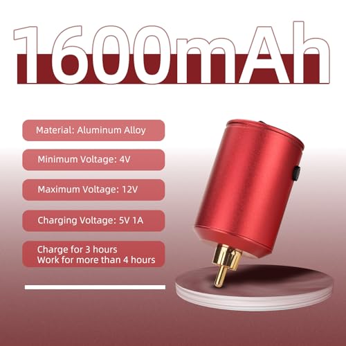 ATOMUS Tattoo Pen Machine Kit with Cordless Tattoo Power Supply Silicone Tattoo Machine Holder 3RL Cartridge Needles 1300mAh RCA Connector LCD Digital Rechargeable Power Supply Set