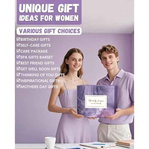 Spa Gift Baskets for Women - 12-Piece Self Care Kit with Soy Candle, Bath Salts, Purple Blanket, Insulated Tumbler, Eye Mask & More ? Unique Mothers Day, Birthday, or Get Well Soon Gifts for Women