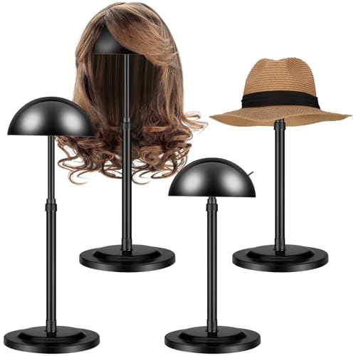 Tatuo 4 Pcs Wig Holders, 9.8"-18.9" Adjustable Height Wig Head Stand Portable Hat Display Holder Storage for Multiple Travel Wigs Styling Practice women DIY Head Stand Non Slip Stable (Black)
