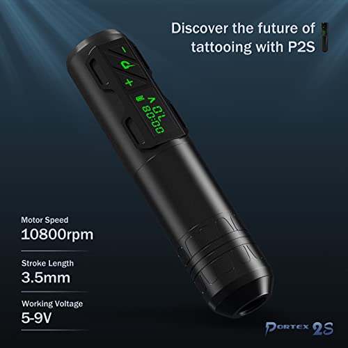 EZ Wireless Tattoo Machine - Rotary Tattoo Pen Machine with 1800mAh Battery Power Supply Rotary Tattoo Gun Equipment Needle Cartridges for Professional Tattoo Supply (Portex 2S Black)