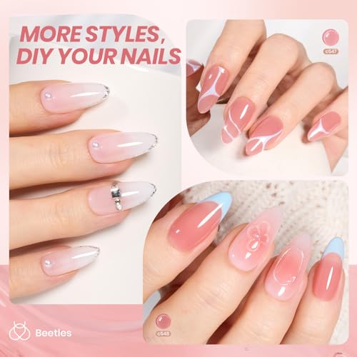 beetles Gel Polish Whispers of Love Jelly Gel Nail Polish Set - 6 Colors Milky White Nude Pink Neutral Sheer Translucent Soak Off UV Gel Nail Kit, Nail Concealer for Salon DIY Manicure Gift for Women