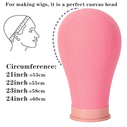 22 Inch Pink Canvas Wig Head with Stand Cork Canvas Mannequin Head with Wig Head Stand Manikin Head Block Set for Wigs Trimming Making Display with T Pins Set