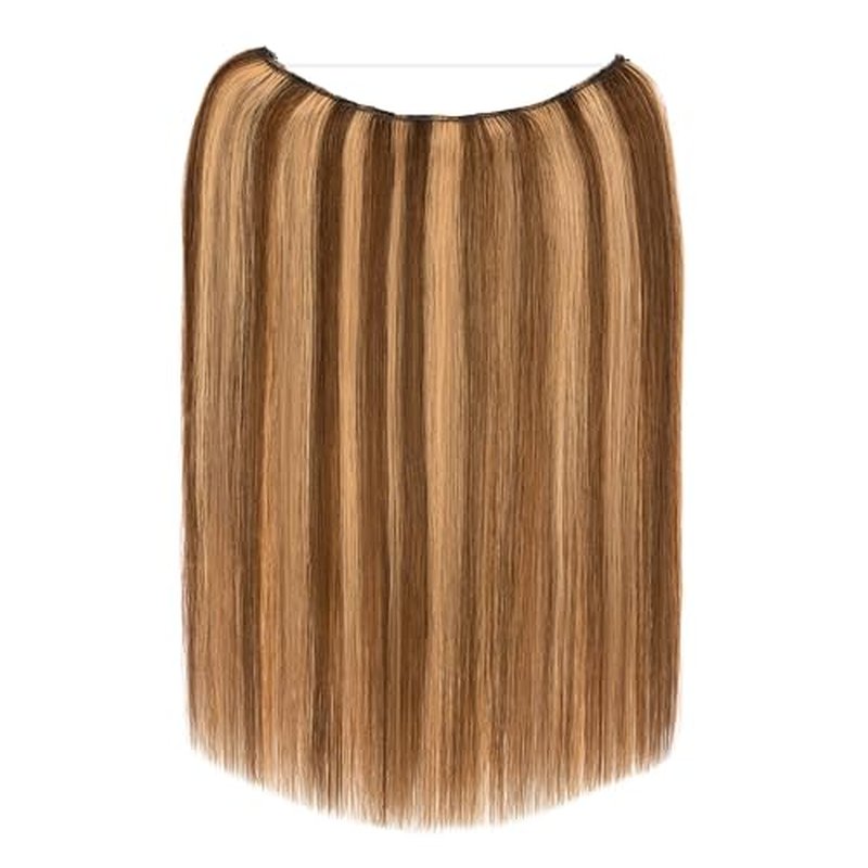 SEGO Invisible Wire Hair Extensions, Real Human Halo Hair Adjustable Wire Extensions, 2 Clips for Women Transparent Fish Line Extensions, Add Length, 18 inches, Medium Brown Mixed Dark Blonde, 65g