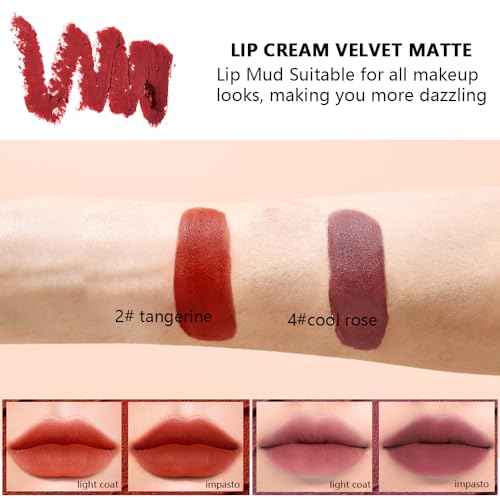 2pc Thailand Lipstick Set for Women, Lip Cream Long Lasting Waterproof with Velvet Matte & Soft Lightweight, Lip Mud Suitable for All Makeup Looks, Making You More Dazzling £¨Tangerine& Rose
