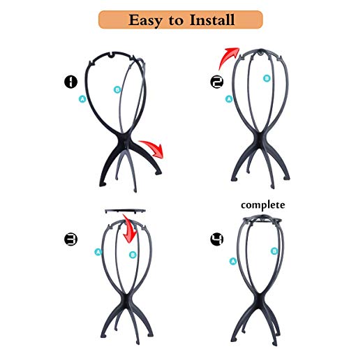 6 Pack Short Wig Stand Portable Wig Holder for multiple Wigs and Hats, 14.2 Inches Travel Wig Stand(Black)
