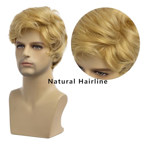 Baruisi Men Wigs Short Blonde Wig Synthetic Heat Resistant Natural Halloween Cosplay Hair Wig