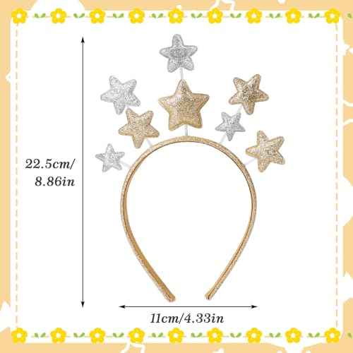 Star Headband, 2 Pieces Hairband with Gold and Silver Star Hair Hoops, Hair Accessories for Party Festival Holiday Birthday Kids Adults, One Size