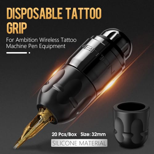 Ambition Soldier P1 Disposable Tattoo Grips - 20Pcs 32mm Tattoo Rubber Grip Cover with Click Adjust System Supply for Most Ambition Tattoo Machines, Compatible with Cheyenne Hawk Pen & Sol Nova