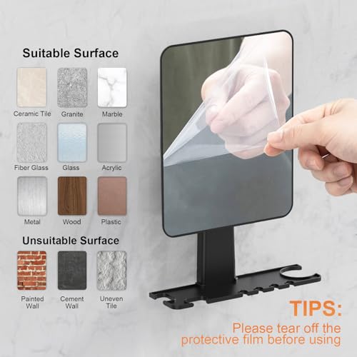 Shower Mirror Fogless for Shaving, Fogless Mirror for Shower with Razor Holder, NO-Drilling & Removable, Shatterproof & Waterproof with 2 Adhesive Hooks