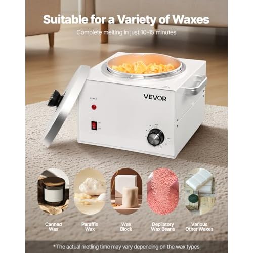 VEVOR Single Pot Wax Warmer, 3000ML 300W Professional Wax Warmer for Hair Removal, 32 ¢µ - 212¢µ Adjustable Electric Waxing Heater with 100PCS Waxing Sticks for Home Use, Beauty Salon, Spa
