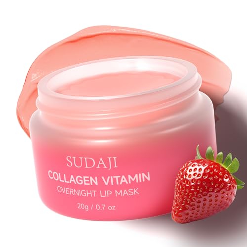 20g Collagen Lip Mask with Vitamins E, A, Hyaluronic Acid, Overnight Lip Butter Balm with Skin Softening Coconut Oil and Hydrating Shea Butter
