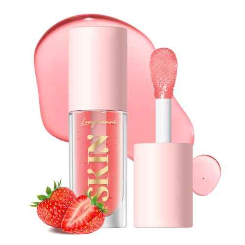 Lipstick Primer Jolilab Fruit Lip Oil,Hydrating Lip Glow Oil Plumping Glass Finish Moisturizing Lip Gloss Lip Tint Fruit Extract Lip Oil Tinted for Dry Lip and Lip Care(Strawberry Flavor)
