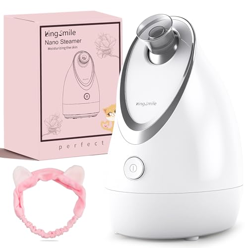 Kingsmile Facial Steamer for Face, 3 in 1 Face Steamer for Facial Deep Cleaning, Compact Nano Steamer - Aromatherapy, Adjustable Nozzle Warm Powerful Steam for Home SPA, Face Humidifier- SPA Headband