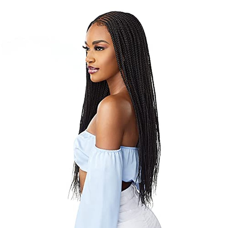 Sensationnel Cloud9 4X5 Braided Wig - Center Part Feed In 28 Inch Hand Tied Swiss Lace Braided Wig With Large Parting Area (T1B/BG)
