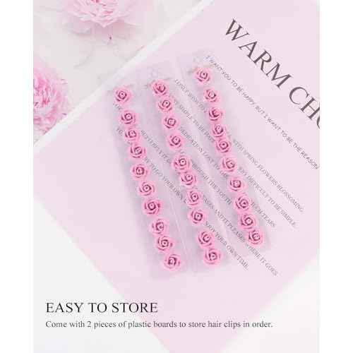 Wecoe Small Pink Rose Flower Hair Accessories - 30 Pcs Tiny Mini Cute Decorative Clips for Women - Ideal for Weddings, Christmas Gifts