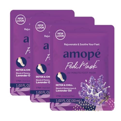 Amop? PediMask 20-Minute Foot Mask, Intensely Moisturizing Socks, Rejuvenates & Soothes, Self-Care, w/ Lavender Oil, Urea, a Blend of Moisturizers & Vitamin Complex for Long Lasting Hydration, 3 pair