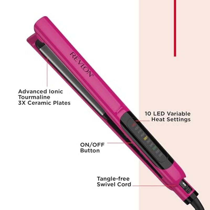 REVLON Ceramic Coated 1 Inch Flat Iron - Hair Straightener Helps Fight Frizz & Enhances Shine for Sleek Styles or Loose Waves, Travel Ready Flat Iron