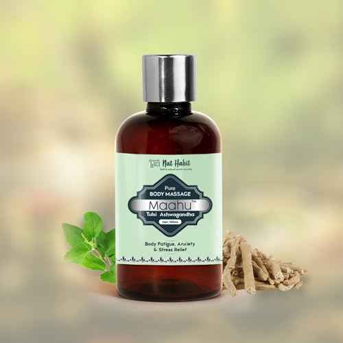 Nat Habit Pure Tulsi Ashwagandha Maahu, Ayurvedic Body Massage Oil, 100ml