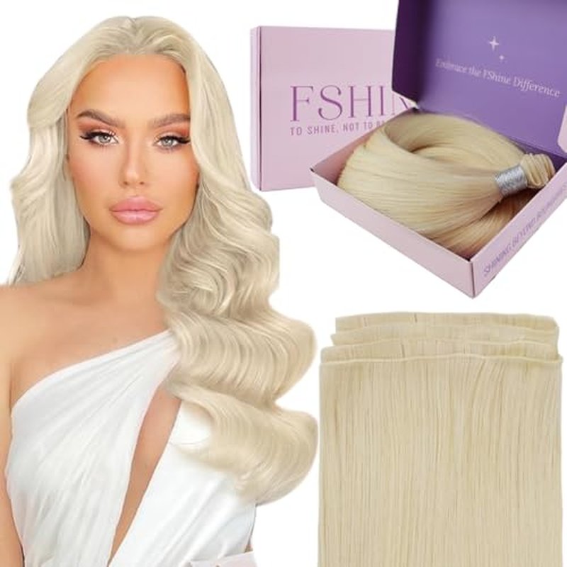 Fshine Genius Weft Human Hair Extensions Real Human Hair Sew in Hair Extensions for Women Human Hair Bundle One Piece Remy Human Hair Color 60 Platinum Blonde 22 Inch 60g