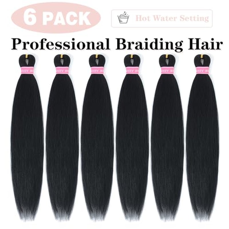 Black Braiding Hair Pre Stretched 20 Inch 6 Pack Synthetic Braids Hair Extensions for Women (1B)