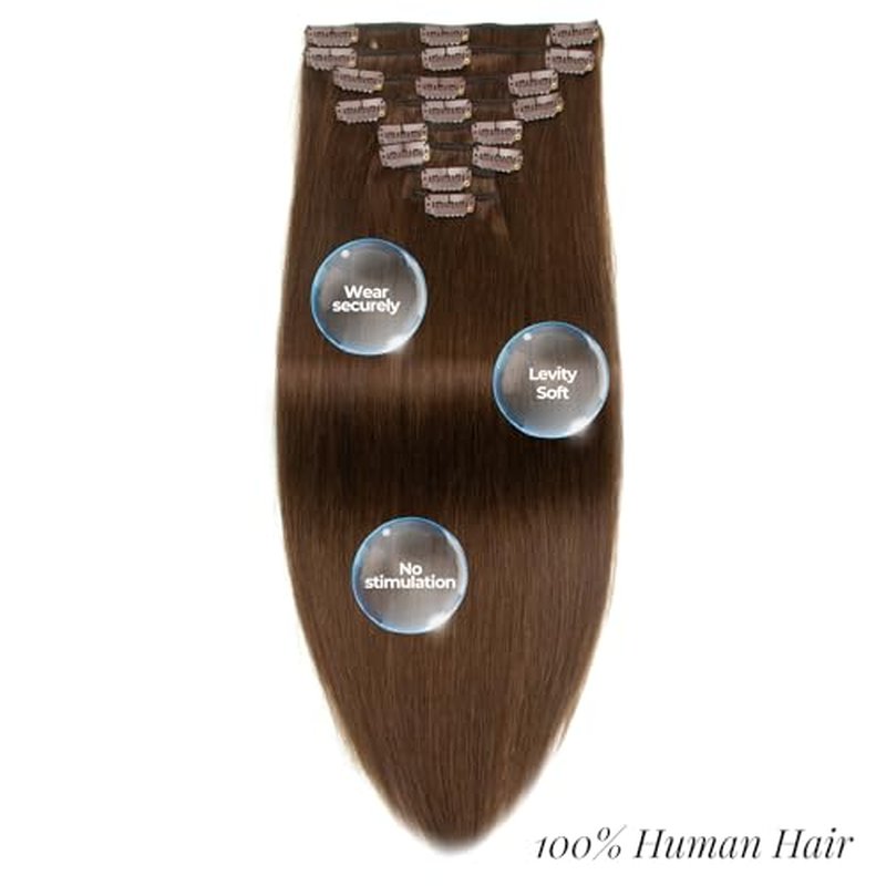 Clip in Hair Extensions Human Hair 100% Brazilian Virgin Human Hair 7pcs Per Set with 16Clips Double Weft (22 Inch 120g, #4 Chotolate Brown)