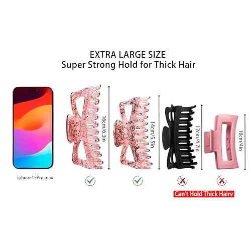 Extra Large Claw Clips for Thick Hair, 6.3 Inch Strong Hold Matte Jumbo Accessories for Women Long Curly Hair Cute Nonslip French Giant Big Jaw Clip (Red Pink Blue Black Brown Yellow)