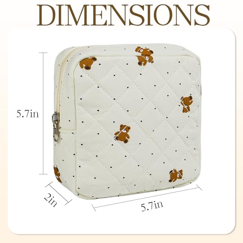 Small Floral Quilted Makeup Bag, Coquette Aesthetic Travel Toiletry Organizer for Women, Lightweight Cotton Cosmetic Pouch