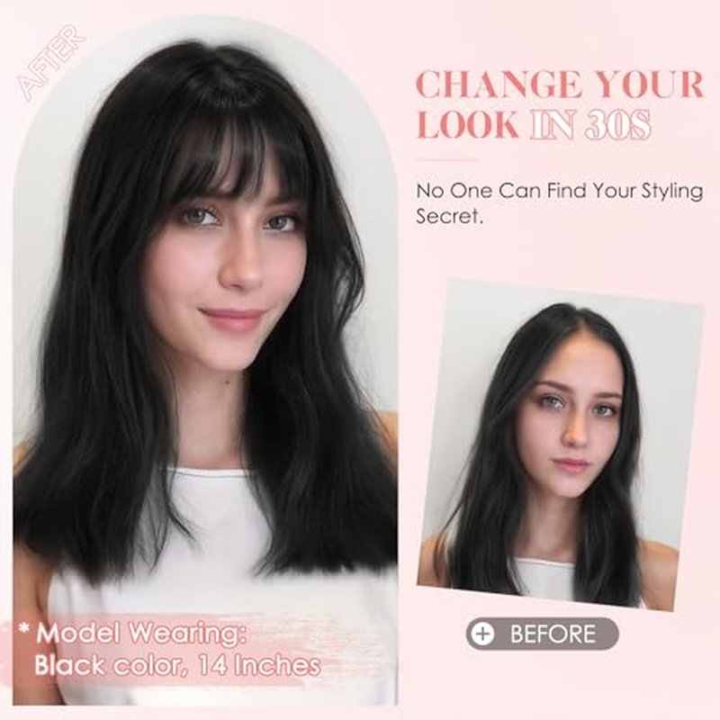 Hairro Human Hair Topper with Wispy Bangs, Clips on 360¡Æ 3D Cover Real Hairpieces Lightweight, 2.25"x6" Base for Women with High Hairline/Thinning Hair, 10 Inch Dark Brown Bangs