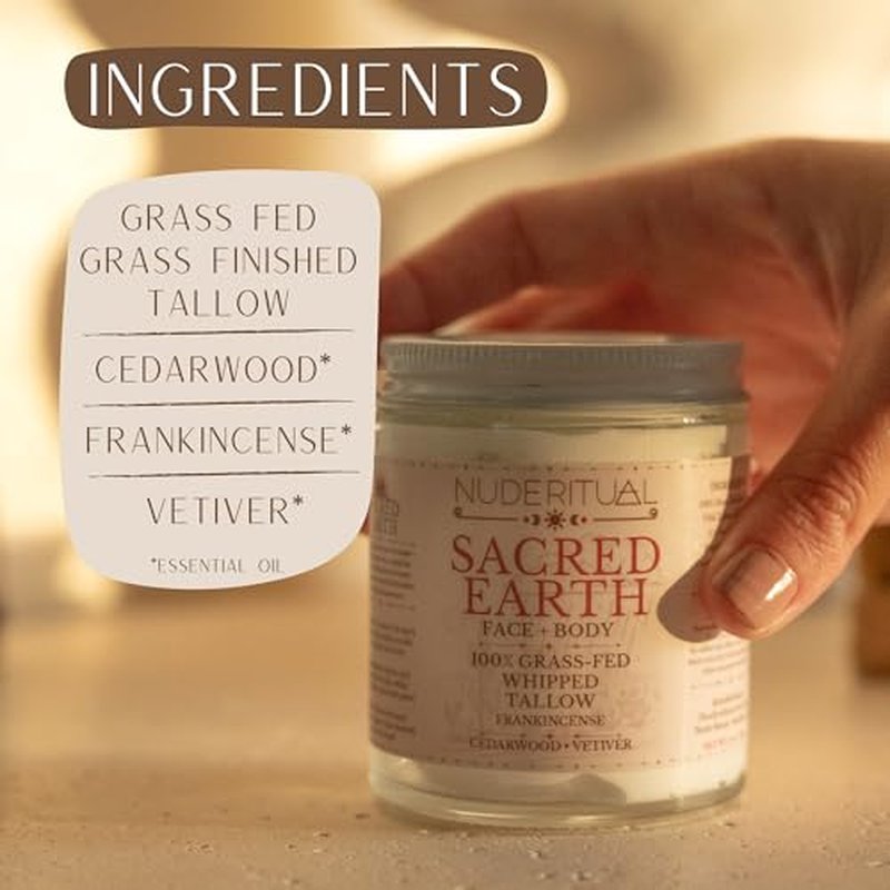 100% Grass-Fed Whipped Tallow Balm for Skin Care ? Face + Body ? Natural Moisturizer Lotion, 4 oz (Sacred Earth)