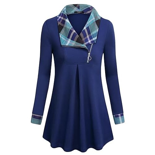 VALOLIA Women's Casual Swing Sweatshirt Long Sleeve Zipper Lapel Fashion Pullover Tunic