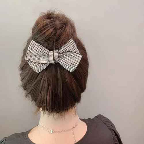 2 Pack Large Rhinestone Bow Scrunchies for Women Girls Shiny Crystal Hairband Ponytail Holders Elastic Hair Ties Hair Accessories (Black)