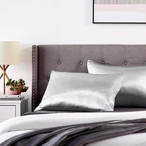 Morning Glamour Satin Pillowcases for Hair & Skin, Similar to Silk, Standard/Queen Size Set of 2, Cooling Pillow Case with Envelope Closure, Gifts for Women, 20”x26” Silver