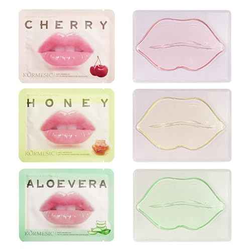 30 Pcs Collagen Crystal Lip Masks, Honey & Cherry & Aloevera Lip Care Gel Pads Treatment, Moisturizing & Reducing Chapped, Anti-Aging & Wrinkles Lip Patches, Remove Dead Skin