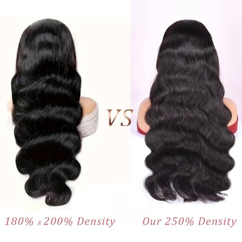 13x6 HD Frontal Wig 250 Density HD Lace Front Wigs Human Hair Pre Plucked with Baby Hair Brazilian Virgin Hair Glueless Body Wave Wig 24 Inch Transparent Lace Front Wigs Human Hair Natural Black