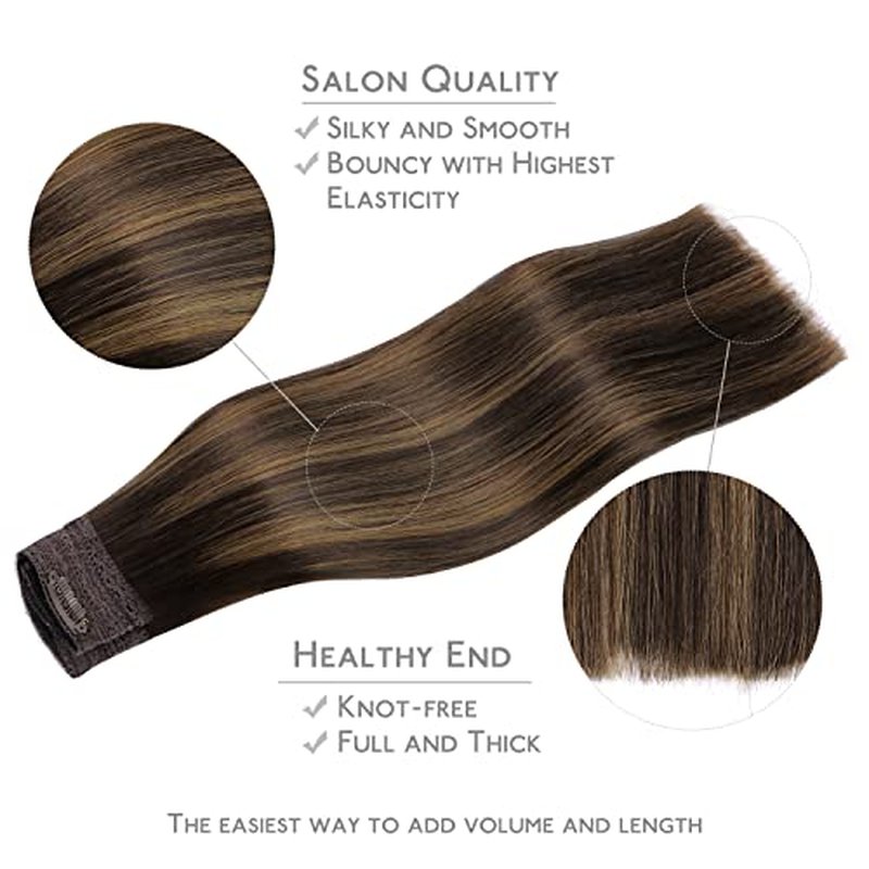 WENNALIFE Wire Hair Extensions (Increase 50% Lifespan) Real Human Hair 18 inch 95g Balayage Dark Brown to Chestnut Brown Remy Wire Hair Extensions Invisible Transparent Fish Line Real