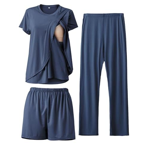 Rnxrbb 3 Piece Postpartum Nursing Pajamas Set Casual Soft Maternity Breastfeeding Pjs Sleepwear Loungewear Clothes Layer
