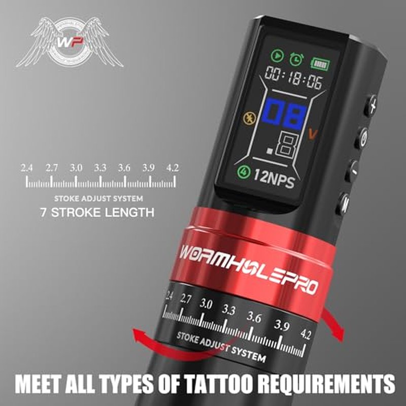 Tattoo Gun BOOTES Wireless Tattoo Machine Multi-function Tattoo Pen with Replacement Power Supply, Smart Display, Coreless Motor, 7 Strokes Length for Professional Artists CHKP13-A