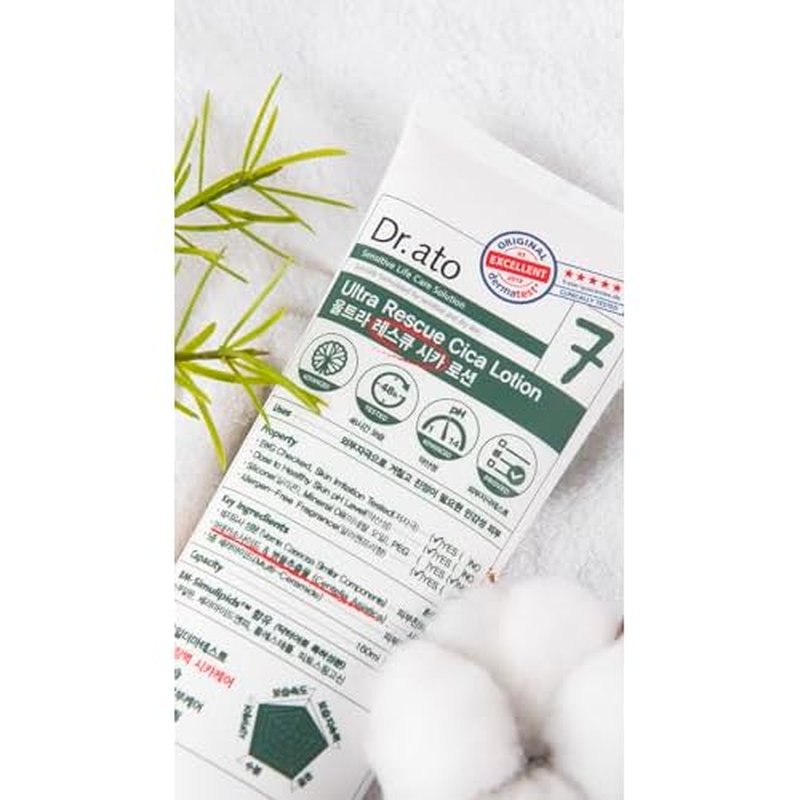 Dr.ato Ultra Rescue Cica Lotion for Body & Face Korean Skincare (5.4 Fl Oz)
