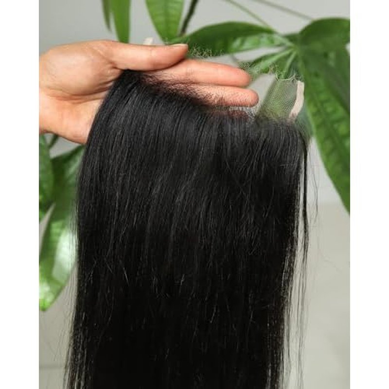 BEEOS Yaki Straight 5x5 SKINLIKE Real HD Lace Closure, Pre-Plucked Bleached Knots Natural Black Human Hair 16 Inch