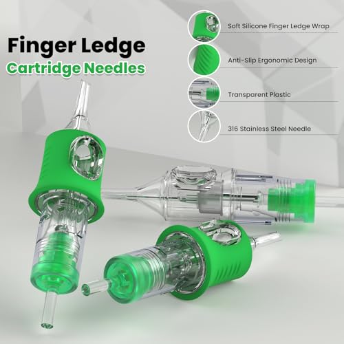 Wormhole Tattoo Needles Tattoo Cartridge Needles 20Pcs 1014RL Disposable Tattoo Needle Cartridges with Finger Ledge Round Liner for Tattoo Machine Pen
