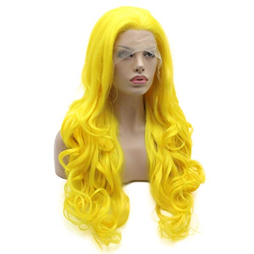 Lushy Wavy Long 26inch Golden Wig Heavy Density Heat Resistant Realistic Synthetic Lace Front Wig
