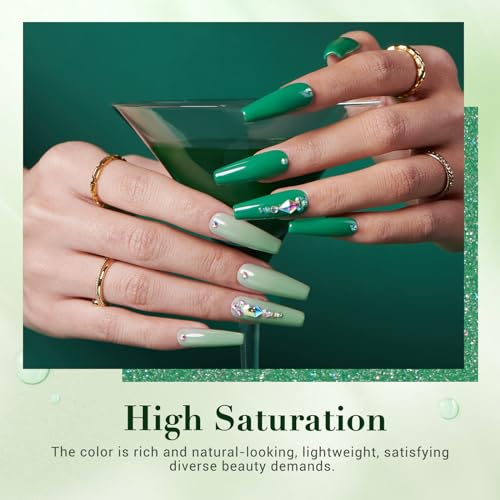 AZUREBEAUTY St. Patrick's Evergreen Dip Powder Nail Kit, 6 Colors Glitter Green Sparkle Forest Dark,Dipping Powder Color French Nail Art Manicure DIY Salon Gifts for Women, No Need Nail Lamp Cured
