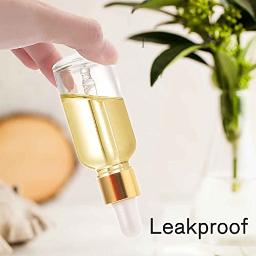 PrettyCare Glass Eye Dropper Bottle 2oz (60ml), 24 Pcs Clear Empty Thick Bottles Bulk with Leakproof Golden Caps - With Labels & Funnels for for Storage, Travel,Essential Oils, DIY Serums, Tincture