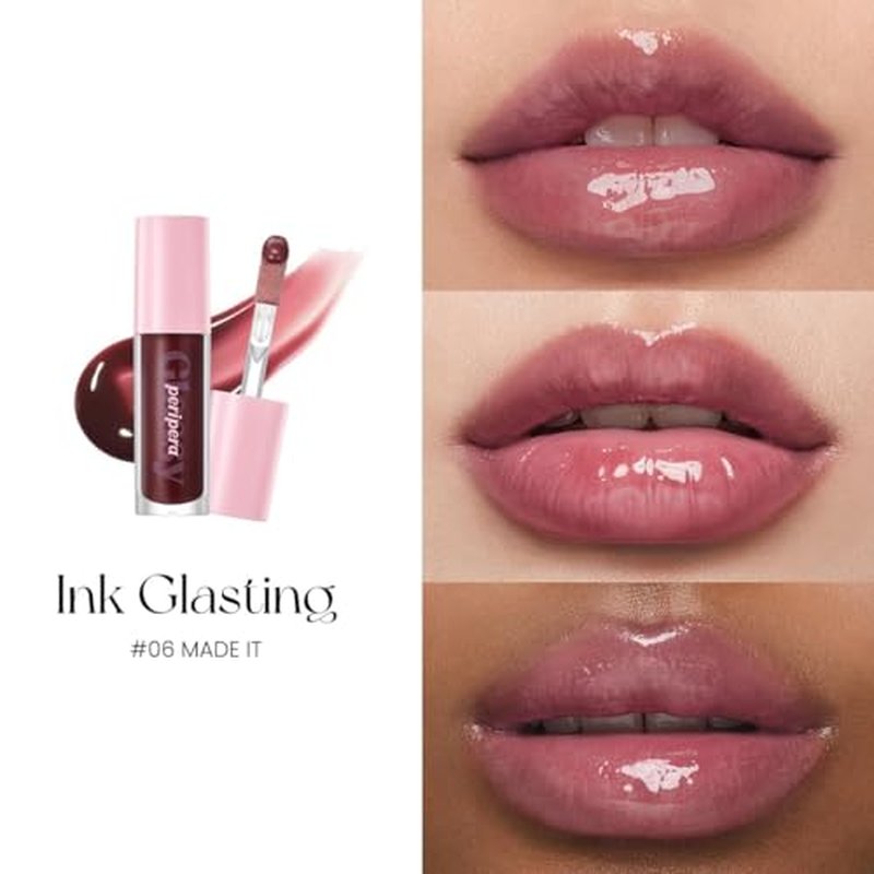 Peripera Ink Glasting Lip Gloss, Non-Sticky, Gloss Shine, 4XL Wand for Easy Application, Korean Lip Gloss, Fuller Looking Lips, Buttery Soft, Long Lasting Lip (006 MADE IT)