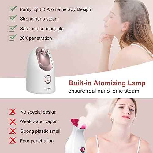 Newbealer Facial Steamer, Mini Aroma Face Steamer, Nano Ionic Hot Mist Face Humidifier for Facial Deep Cleaning, Home Sauna Spa Sprayer with 9 Pieces Acne Remover Kit (White-Gold, 160 ML)