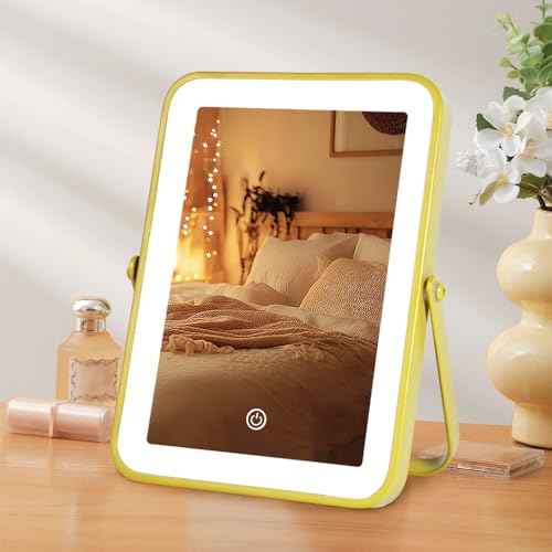 Gold Rechargeable Makeup Mirror with Lights, LED Vanity Mirror, 3 Color Modes, Portable Desktop Mirror, Adjustable Brightness, Ideal for Dorm and Home Use
