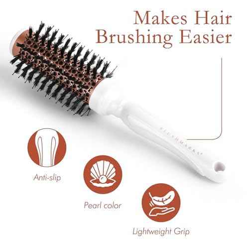 Round Blowout Hair Brush with Boar & Nylon Bristles, Vented Barrel Brush for Quick Drying & Volume, Hair Roller Brushes for Curly, Thick, Styling Brushes for Women & Girls