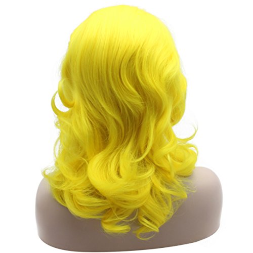Iewig Glueless Synthetic Lace Front Wig Yellow Shoulder Length Heat Friendly Fiber Hair
