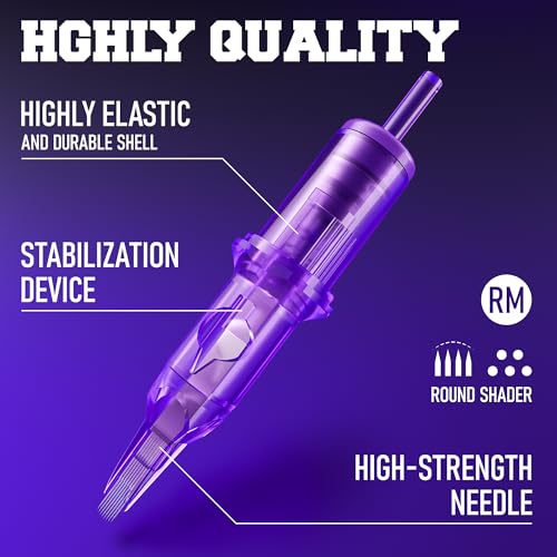 50Pcs Tattoo Cartridge Needles #12 Standard Mixed Size Round Liner Shader Magnum 3/5/7/9RL 5/9RS 7/9RM 7/9M1 Sterile Disposable Compatible with Most Tattoo Guns for Beginners & Pro Artists & Studios